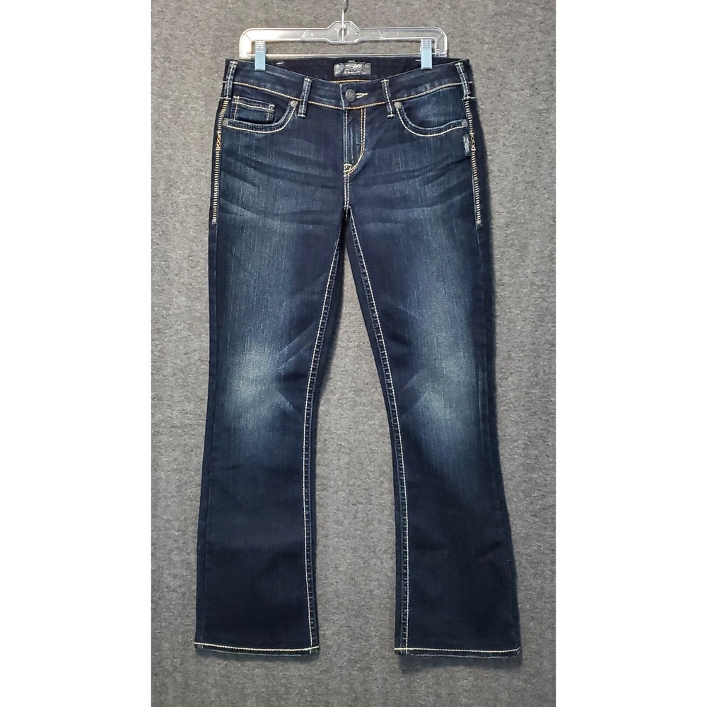 Silver Jeans Womens‎ 31x33 Blue Aiko Bootcut Dark Denim Western Cowgirl EUC